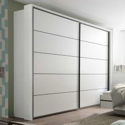Schwebetürenkleiderschrank In Weiß & Anthrazit - Vilfian -Wohnen Shop schwebetuerenkleiderschrank in weiss anthrazit 280 cm breit vilfian 02