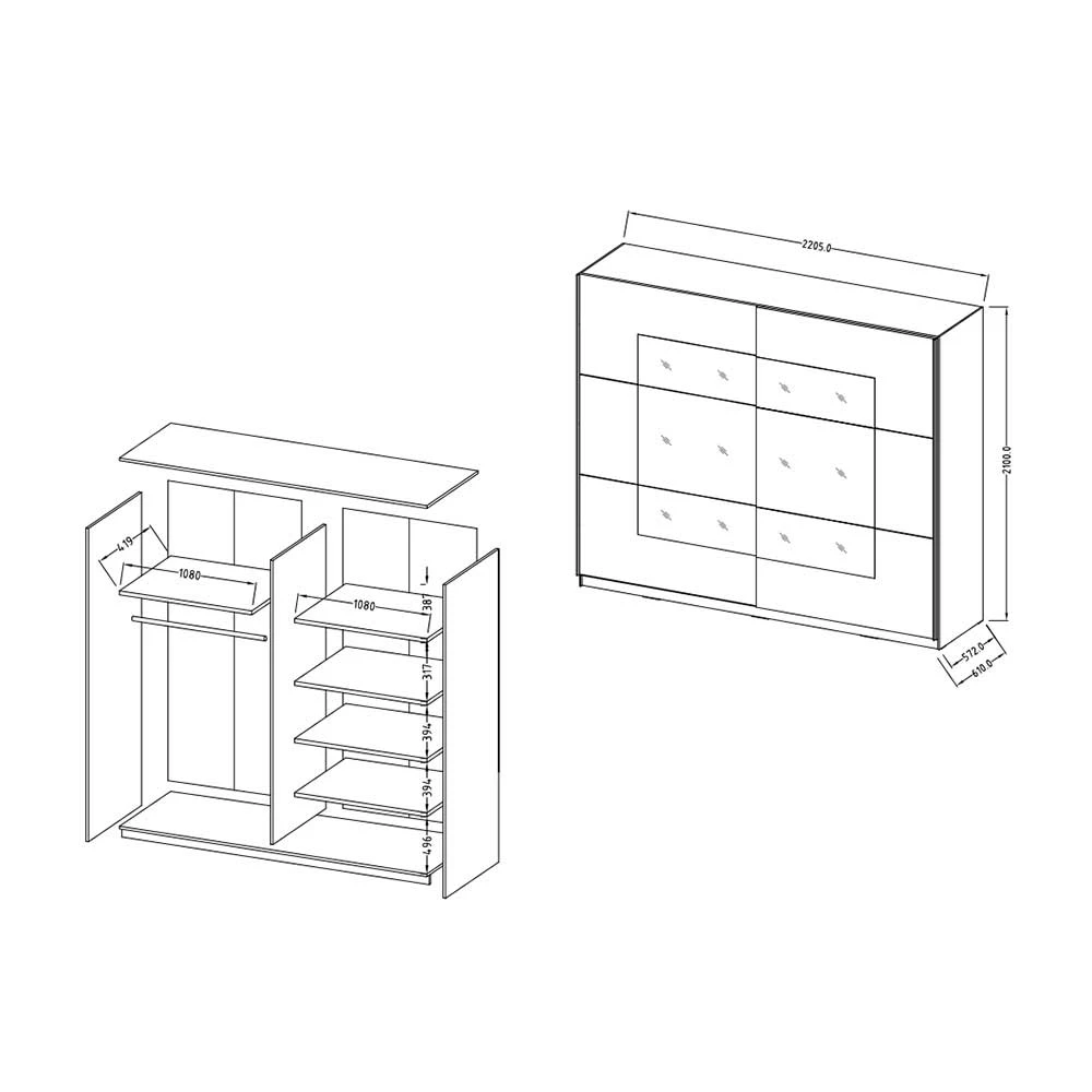 Schwebetürenschrank 2-türig Mit Spiegel - Anglivia 8 Schwebetürenschrank 2-türig Mit Spiegel - Anglivia – Bild 6