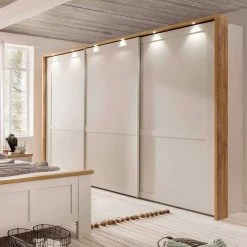 Wohnen Shop -Wohnen Shop schwebetuerenschrank beige und eichefarben landhaus mit led beleuchtung utenia 01