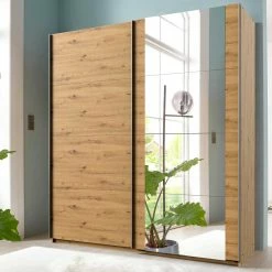 Wohnen Shop -Wohnen Shop schwebetuerenschrank in asteiche mit spiegel 180x200x64 cm atela 01