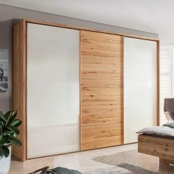 Schwebetürenschrank In Kernbuche & Beige - Krofun -Wohnen Shop schwebetuerenschrank in kernbuche beige aus holz glas krofun 02