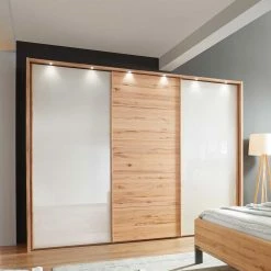 Schwebetürenschrank In Kernbuche & Beige - Krofun -Wohnen Shop schwebetuerenschrank in kernbuche beige aus holz glas krofun 03