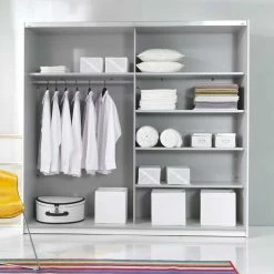 Schwebetürenschrank In Weiß Mit Spiegel - Juleste -Wohnen Shop schwebetuerenschrank in weiss mit spiegel 180x210x61 cm juleste 03