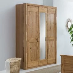 Teilmassiver Kleiderschrank Aus Asteiche - Zamron -Wohnen Shop teilmassiver kleiderschrank aus asteiche mit spiegel 3 tuerig zamron 01