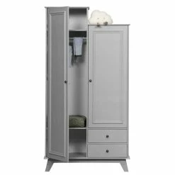 Toller Landhaus Kleiderschrank In Schlamm Grau - Vrenman -Wohnen Shop toller landhaus kleiderschrank in schlamm grau aus kiefer massivholz vrenman 03