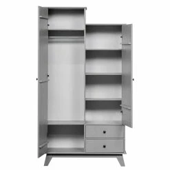 Toller Landhaus Kleiderschrank In Schlamm Grau - Vrenman -Wohnen Shop toller landhaus kleiderschrank in schlamm grau aus kiefer massivholz vrenman 05