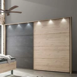 Topp Schlafzimmerschrank Mit Zwei Schwebetüren - Licruva -Wohnen Shop topp schlafzimmerschrank mit zwei schwebetueren in eiche grau licruva 02