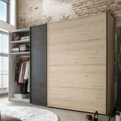 Topp Schlafzimmerschrank Mit Zwei Schwebetüren - Licruva -Wohnen Shop topp schlafzimmerschrank mit zwei schwebetueren in eiche grau licruva 03