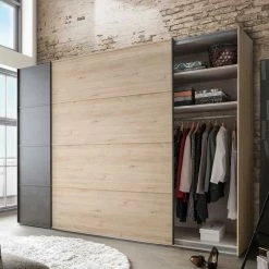 Topp Schlafzimmerschrank Mit Zwei Schwebetüren - Licruva -Wohnen Shop topp schlafzimmerschrank mit zwei schwebetueren in eiche grau licruva 04