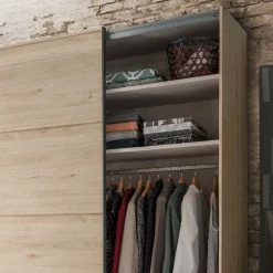 Topp Schlafzimmerschrank Mit Zwei Schwebetüren - Licruva -Wohnen Shop topp schlafzimmerschrank mit zwei schwebetueren in eiche grau licruva 05