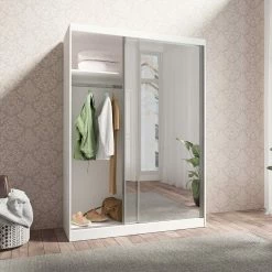 Weißer Kleiderschrank Mit Zwei Spiegeltüren - Yuto 9 Weißer Kleiderschrank Mit Zwei Spiegeltüren - Yuto -Wohnen Shop weisser kleiderschrank mit zwei spiegeltueren schiebetueren yuto 02