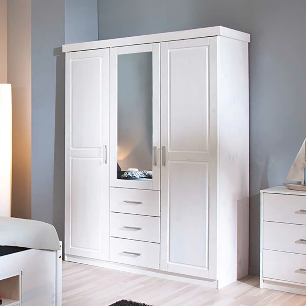 Weißer Kombi Kleiderschrank Mit Spiegel - Jeston 6 Weißer Kombi Kleiderschrank Mit Spiegel - Jeston – Bild 4