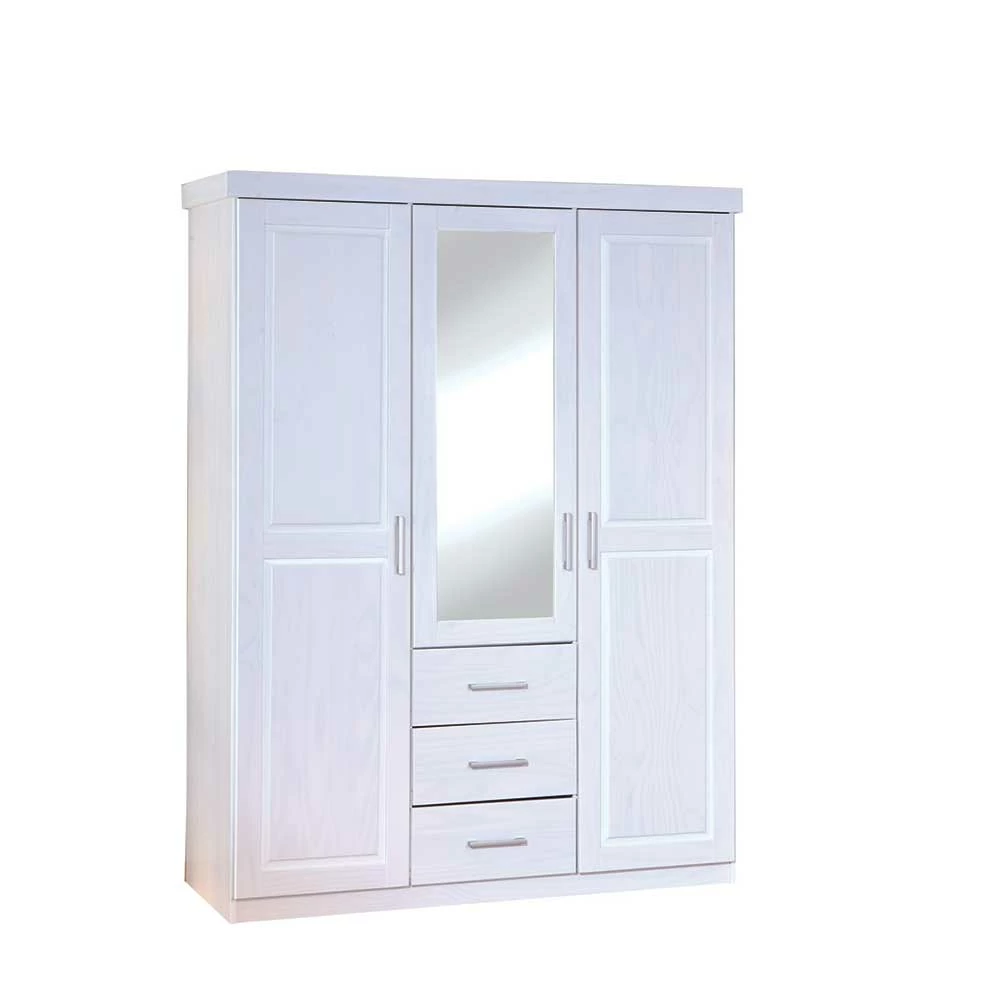 Weißer Kombi Kleiderschrank Mit Spiegel - Jeston 3 Weißer Kombi Kleiderschrank Mit Spiegel - Jeston