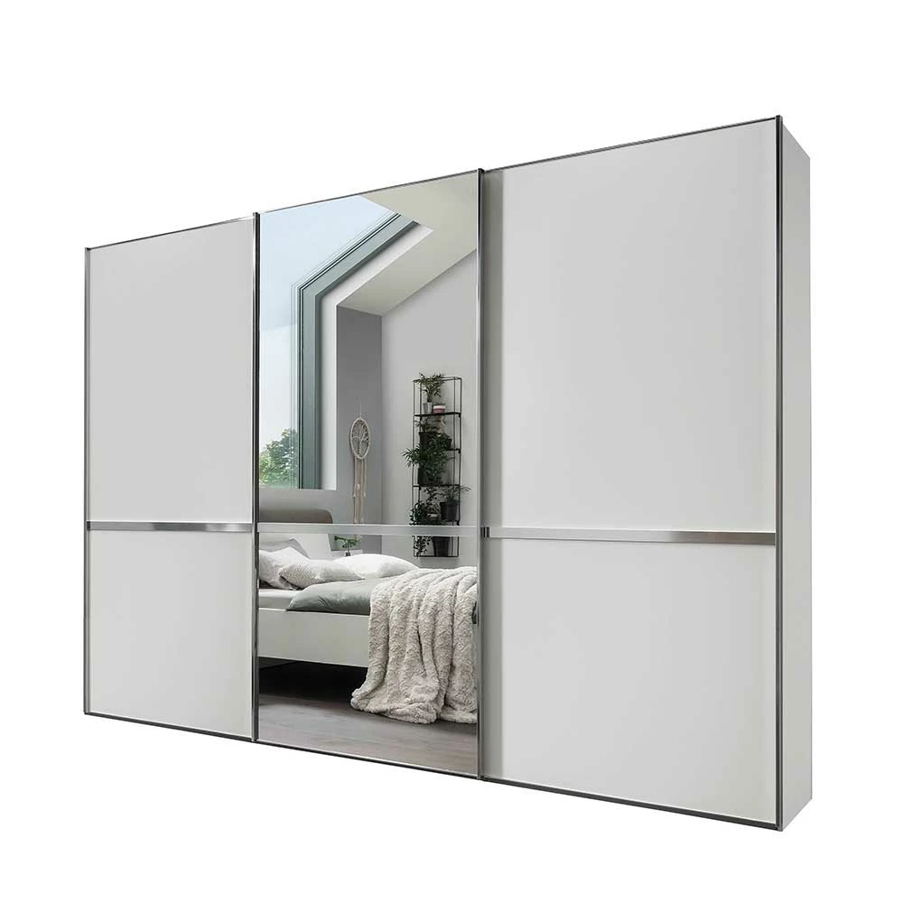 Weißer Schwebetürenschrank Mit Spiegel - Pepper 3 Weißer Schwebetürenschrank Mit Spiegel - Pepper